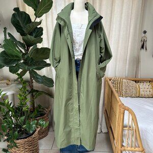 LL Bean Long Trench Hooded Rain Coat Sage Green Minimalist Trail Jacket Women 2X